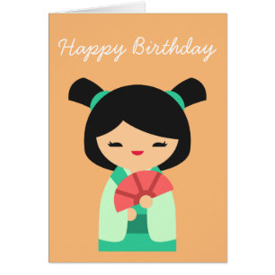 Roze aqua peach Kokeshi Japanse poppen