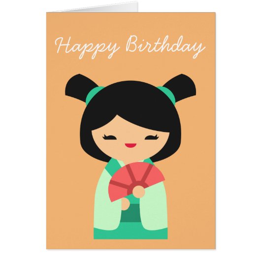 Roze aqua peach Kokeshi Japanse poppen (Voorkant)