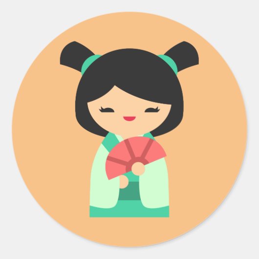 Roze aqua peach Kokeshi Japanse poppen Ronde Sticker (Voorkant)