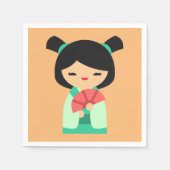 Roze aqua peach Kokeshi Japanse poppen Servet (Voorkant)