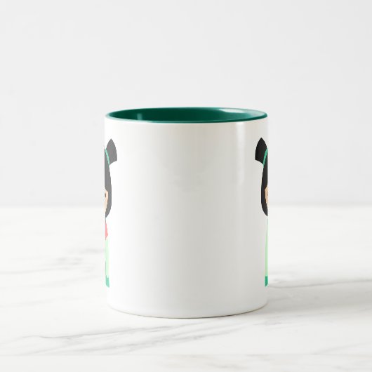 Roze aqua peach Kokeshi Japanse poppen Tweekleurige Koffiemok (Center)