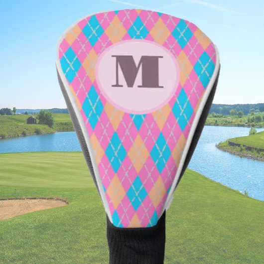 Roze Aqua preppy argyle custom monogram dames Golfheadcover