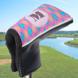 Roze Aqua preppy argyle custom monogram dames Golfheadcover