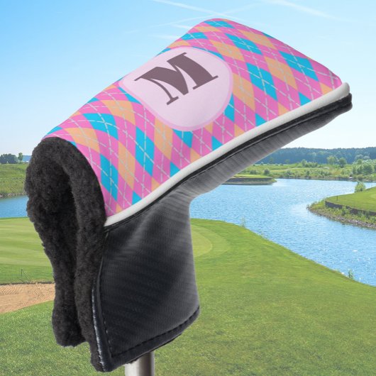 Roze Aqua preppy argyle custom monogram dames Golfheadcover