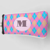 Roze Aqua preppy argyle custom monogram dames Golfheadcover (Voorkant)