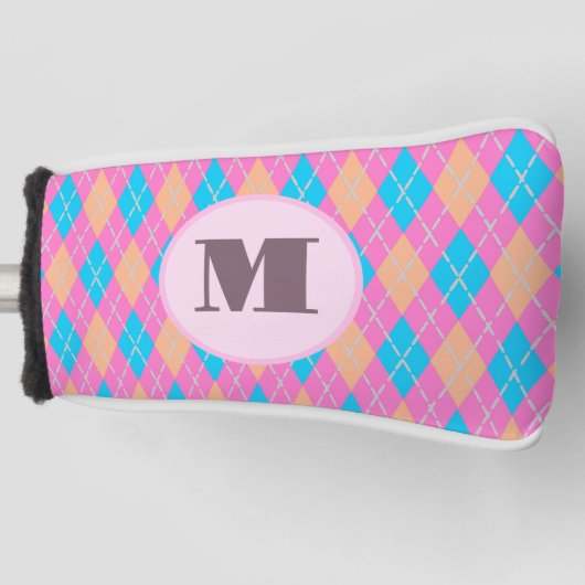 Roze Aqua preppy argyle custom monogram dames Golfheadcover (Voorkant)
