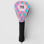 Roze Aqua preppy argyle custom monogram dames Golfheadcover (Voorkant)