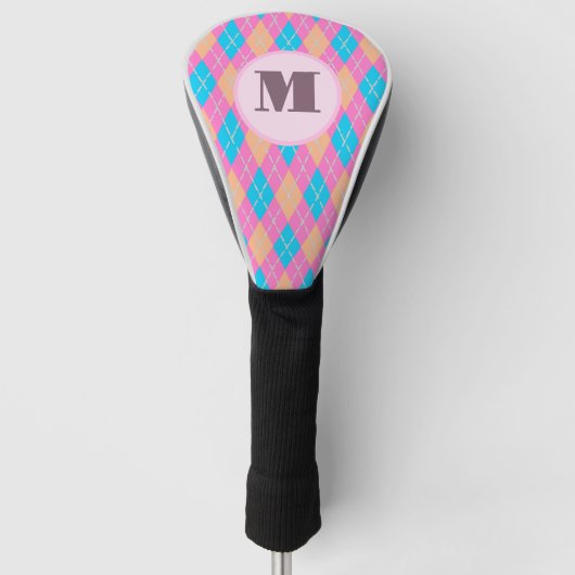 Roze Aqua preppy argyle custom monogram dames Golfheadcover (Voorkant)