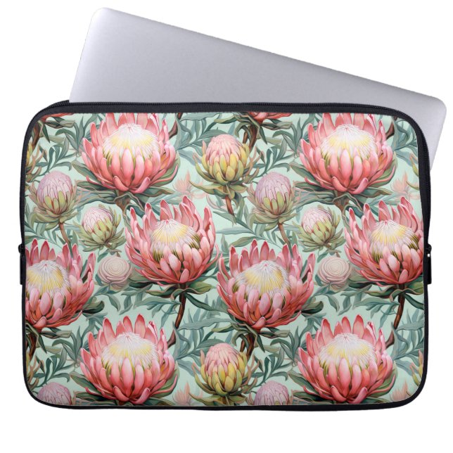 Roze Aqua Protea Bloemen Fynbos Design Laptop Sleeve (Voorkant)
