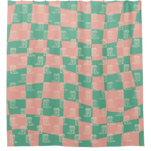 Roze Aqua Retro Moderne westerne cowboylaarzen Douchegordijn (Voorkant)