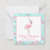 Roze & Aqua Santa Flamingo Beach Kerstcadeau Notitiekaartje (Voorkant)