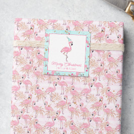 Roze & Aqua Santa Flamingo Beach Kerstcadeau Notitiekaartje