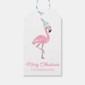 Roze & Aqua Santa Flamingo Beach Kerstmis Cadeaulabel (Voorkant)