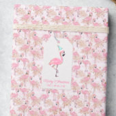 Roze & Aqua Santa Flamingo Beach Kerstmis Cadeaulabel