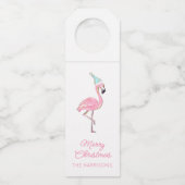 Roze & Aqua Santa Flamingo Beach Kerstmis Flessenhanger (Voorkant)