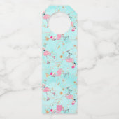 Roze & Aqua Santa Flamingo Beach Kerstmis Flessenhanger (Achterkant)