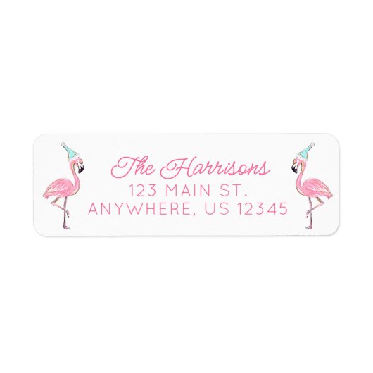 Roze & Aqua Santa Flamingo Kerstadres Etiket (Voorkant)