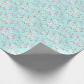 Roze & Aqua Schaatsen Flamingo's Kerstmis Cadeaupapier (Hoek)