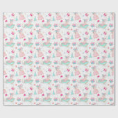 Roze & Aqua Skating & Santa Tassen Kerstmis Cadeaupapier (Vlak)