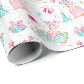 Roze & Aqua Skating & Santa Tassen Kerstmis Cadeaupapier (Rol Hoek)