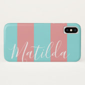 Roze Aqua Stripe Persoonlijke benaming Case-Mate iPhone Case (Achterkant (horizontaal))