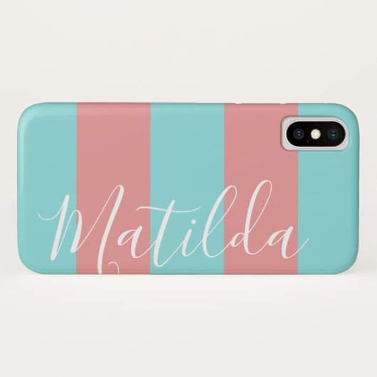 Roze Aqua Stripe Persoonlijke benaming Case-Mate iPhone Case (Achterkant (horizontaal))
