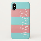 Roze Aqua Stripe Persoonlijke benaming Case-Mate iPhone Case (Achterkant)