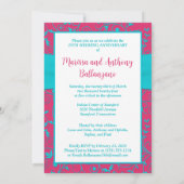 Roze, Aqua Swirls Jubileum Invitation Kaart (Achterkant)