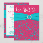 Roze, Aqua Swirls Jubileum Invitation Kaart (Voorkant / Achterkant)
