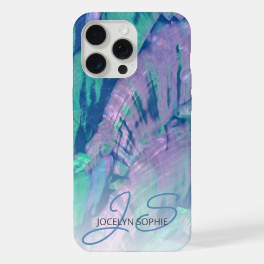 Roze Aqua Turquoise Blauwe Abalone Schelp Patroon iPhone Hoesje (Achterkant)