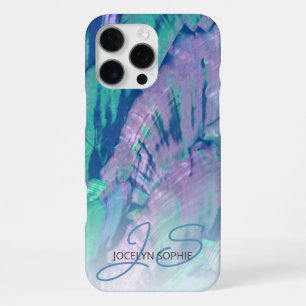 Roze Aqua Turquoise Blauwe Abalone Schelp Patroon iPhone 16 Pro Max Hoesje