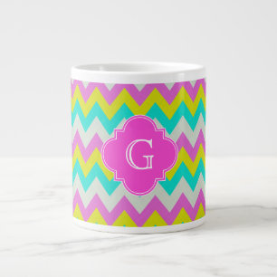 Roze Aqua Yellow Whirn Chevron Quatrefoil Monogram Grote Koffiekop