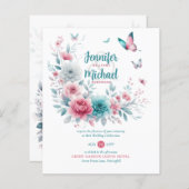 Roze Aqua Zilver Bloem Boho Lente Zomer Bruiloft (Voorkant / Achterkant)