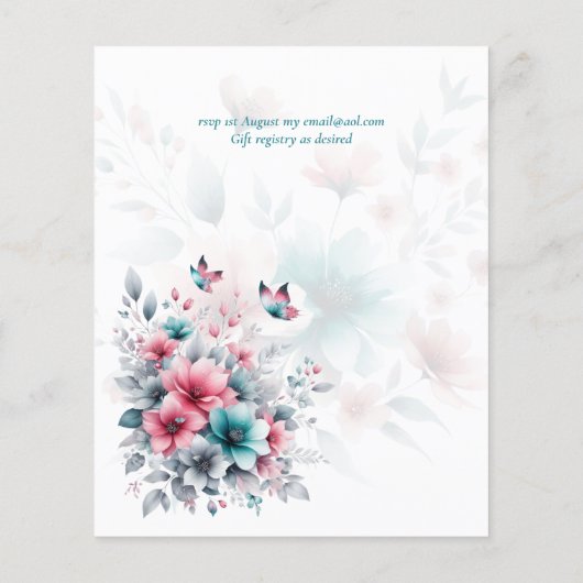 Roze Aqua Zilver Bloem Boho Lente Zomer Bruiloft (Achterkant)