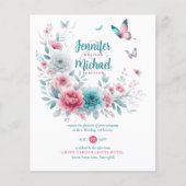 Roze Aqua Zilver Bloemen Boho Lente Zomer Bruiloft (Voorkant)