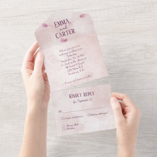 Roze Aquarel Abstract All In One Uitnodiging (Afscheurbaar)