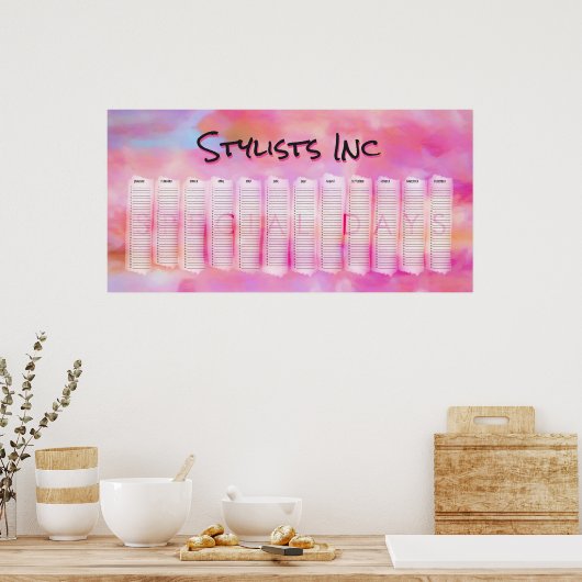 Roze Aquarel Abstracte Aangepaste Oneindige Kalend Poster (Keuken)