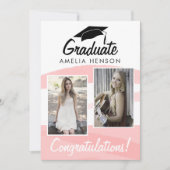 Roze Aquarel Afstudeercongratulaties 2 Foto  Kaart (Voorkant)