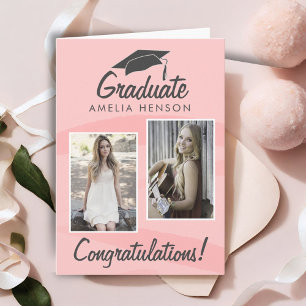 Roze Aquarel Afstudeercongratulaties 2 Foto  Kaart