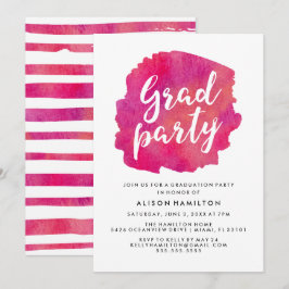 Roze Aquarel Afstudeerfeest Kaart