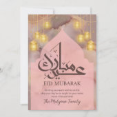 Roze Aquarel Alcohol Inkt Eid Mubarak Kaart (Voorkant)