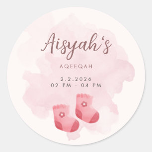 Roze Aquarel Baby Meisje Aqiqah Favor Sticker