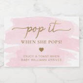 Roze Aquarel Baby shower Favor Mousserende Wijn Sparkling Wijnetiket (Enkel label)