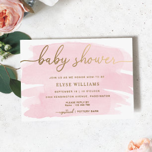 Roze Aquarel Baby Shower Goud Folie Uitnodiging