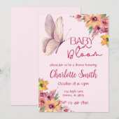 Roze Aquarel Baby Shower Uitnodiging (Voorkant / Achterkant)