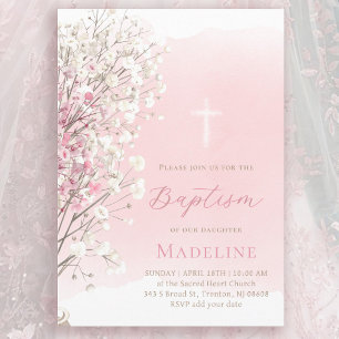 roze aquarel baby's adem   Doop baby meisje Kaart