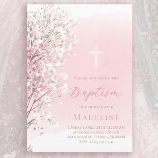 roze aquarel baby's adem | Doop baby meisje Kaart