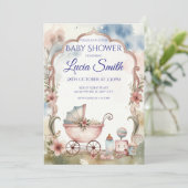 Roze Aquarel Babyshower Uitnodiging (Staand voorkant)