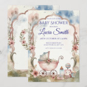 Roze Aquarel Babyshower Uitnodiging (Voorkant / Achterkant)