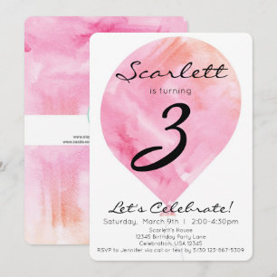 Roze Aquarel Ballon Verjaardag Meisje Kaart